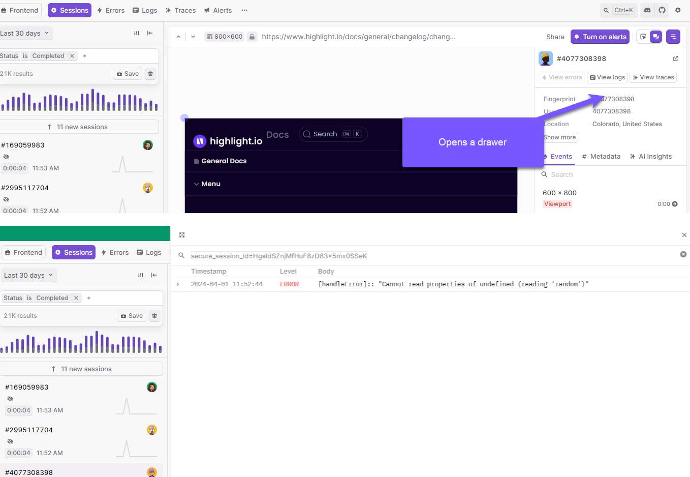 View Logs side panel